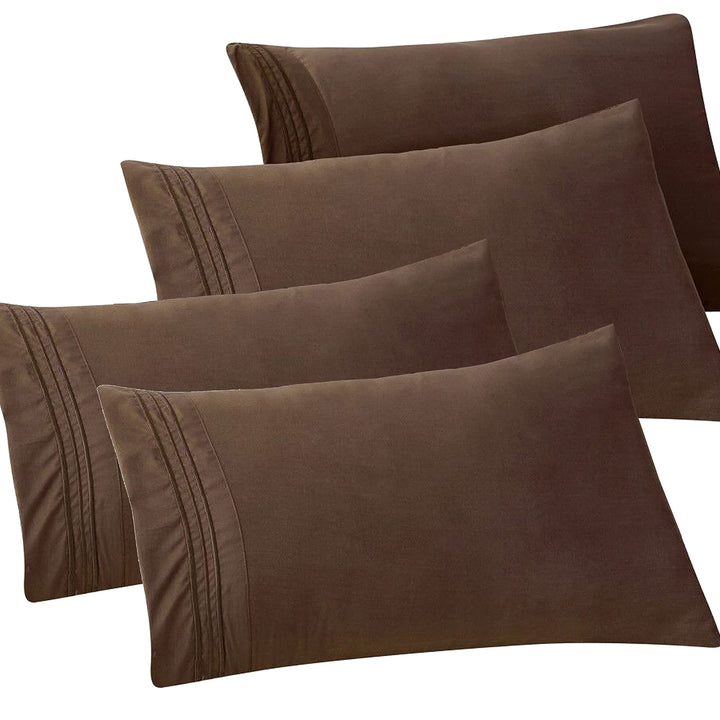 Elegant Comfort 4-PACK Solid Pillowcases 1500 Thread Count Egyptian Quality - Easy Care, Smooth Weave, Wrinkle and Stain Resistant, Easy Slip-On, 4-Piece Set, Standard/Queen Pillowcase, Brown