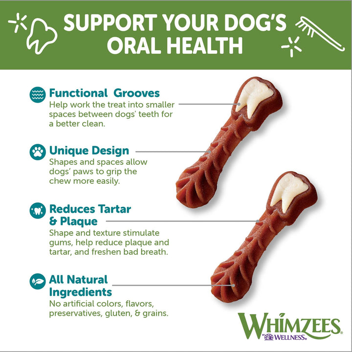 WHIMZEES Wellness Brushzees Natural Grain Free Dental Dog Treats, Small Breed, 14 Count Dental Small 14 Count (Pack of 1)