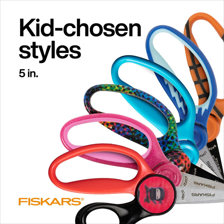 Fiskars 5" SoftGrip Blunt-Tip Scissors for Kids Ages 4-7 (3-Pack) - Scissors for School or Crafting - Back to School Supplies - Blue, Purple, Pink Designs 3 Pack-Blue, Purple, Pink