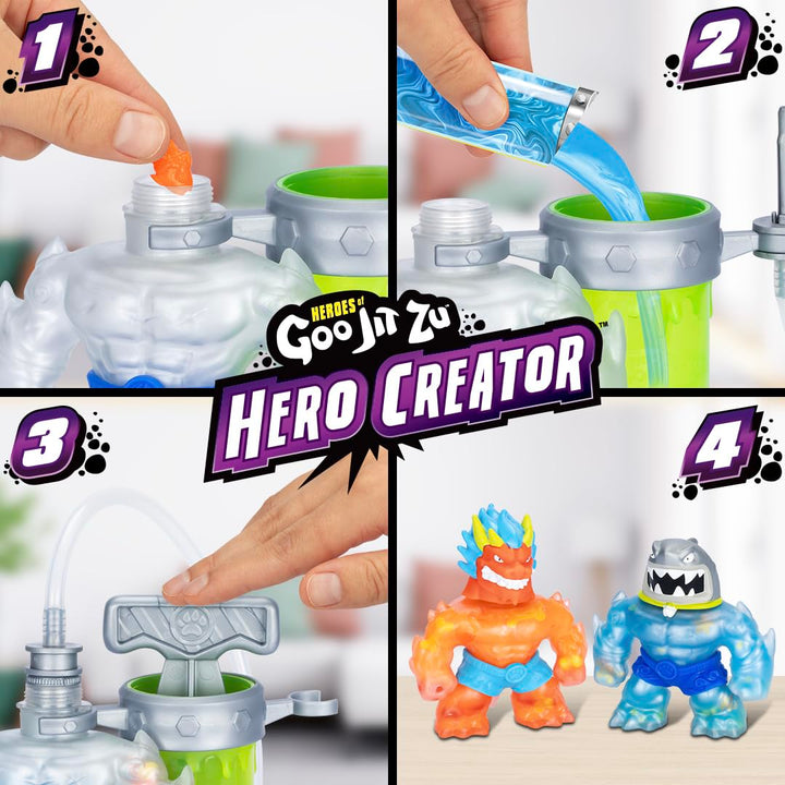 Heroes of Goo Jit Zu Hero Creator Bundle with 2 Action Figures and 6 Unique goo fillings, Mix, Fill & Create Your own Stretchy Blazagon and Thrash, Play Again and Again  Exclusive 2-Pack