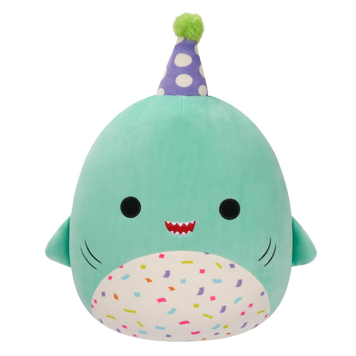 Squishmallows Original 12-Inch Sharon Teal Shark with Party Hat Confetti Belly - Official Jazwares Plush 12 inch