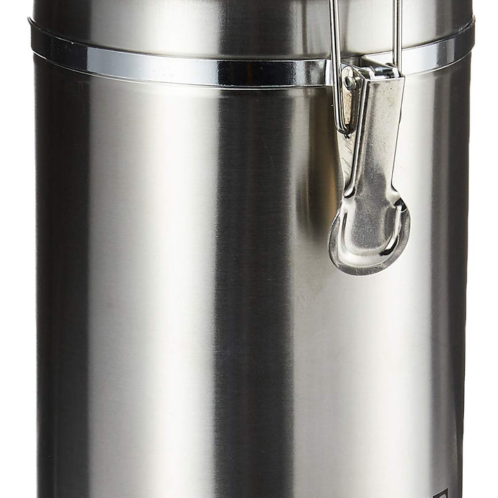 Oggi Stainless Steel Coffee Canister 62 fl oz - Airtight Clamp Lid, Clear See-Thru Top - Ideal for Coffee Bean Storage, Ground Coffee Storage, Kitchen Storage, Pantry Storage. Large Size 5" x 7.5".