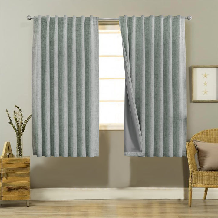 Joydeco 100% Black Out Curtains 63 inch Long 2 Panels Burg Natural Blackout Linen Drapes for Bedroom Living Room Darkening Curtain Thermal Insulated Back tab Rod Pocket(37x63 inch,Sage Green) Sage Green 37"W x 63"L (Pack of 2)