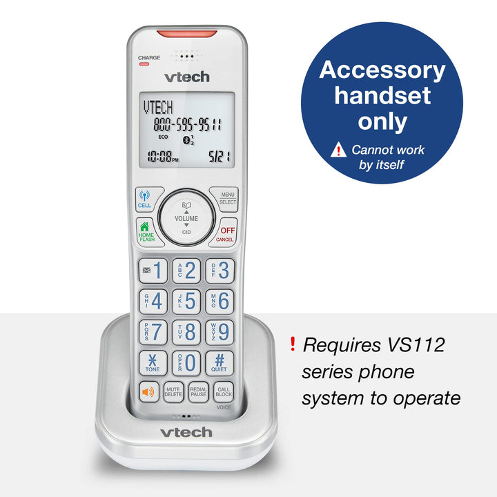 VTech Accessory Handset with Bluetooth Connect to Cell and Smart Call Blocker, VS112-07 (Silver & White) VS112 Accessory Handset Phone