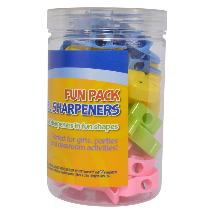 Westcott Pencil Sharpeners Fun Pack, Assorted Shapes, 30 Count