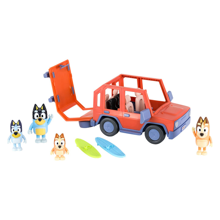 Bluey Heeler Family 4WD Vehicle and 4 Figure Pack, 2.5-3 Inch Figures, 2 Surfboards Accessories and Stickers | Exclusive