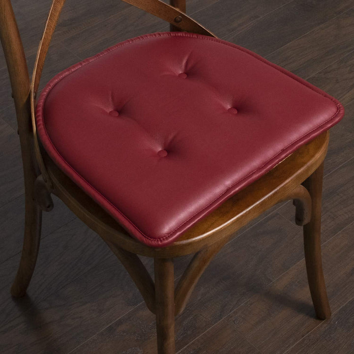 Sweet Home Collection Chair Cushion Memory Foam Pads Tufted Slip Non Skid Rubber Back U-Shaped 17" x 16" Seat Cover, 6 Count (Pack of 1), Faux Leather Burgundy Red 6 Pack