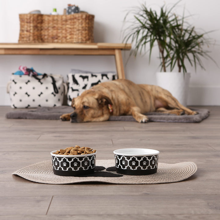 Bone Dry Lattice Collection Pet Bowl & Canister, Small Set, 4.25x2 inches, Black, 2 Piece Small Set, 4.25x2"