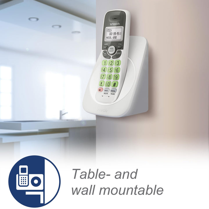 [New] VTech VG131 DECT 6.0 Cordless Phone - Bluetooth Connection, Blue-White Display, Big Buttons, Full Duplex Speakerphone, Caller ID,Easy Wall Mount, 1000ft Range (White/Grey) Caller ID + Bluetooth White