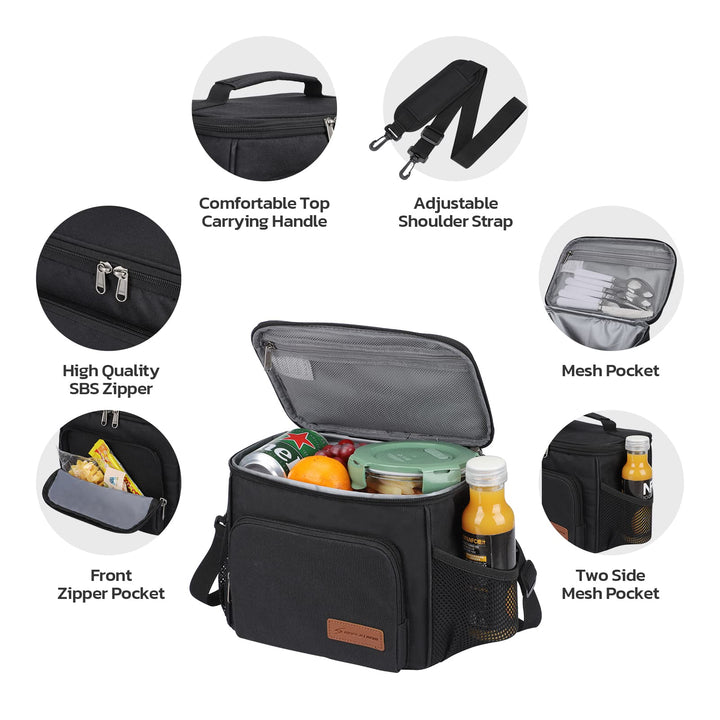 Maelstrom Lunch Box for Men,Insulated Lunch Bag Women/Men,Leakproof Lunch Cooler Bag, Lunch Tote Bag 4.New Single Layer - Black 4.New Single-Layer (8L/12cans)