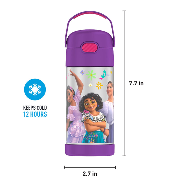 THERMOS FUNTAINER 12 Ounce Stainless Steel Vacuum Insulated Kids Straw Bottle, Encanto