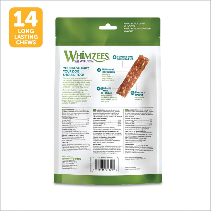 WHIMZEES by Wellness Veggie Strip Natural Dental Chews for Dogs, Long Lasting Treats, Grain-Free, Freshens Breath, Medium Breed, 14 count 1.23 Ounce (Pack of 12)