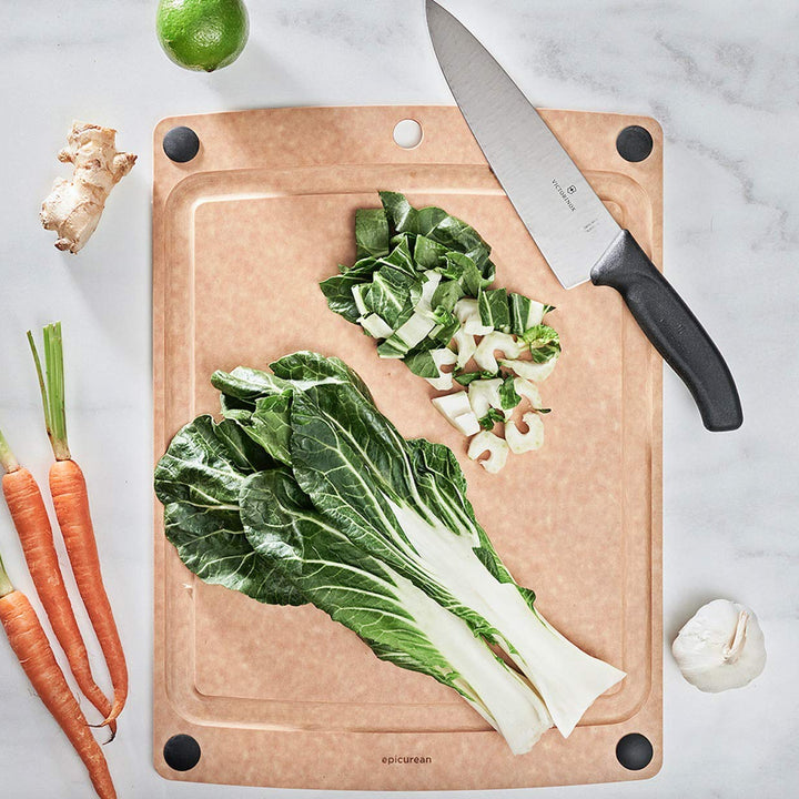 Epicurean All-In-One Cutting Board with Non-Slip Feet and Juice Groove, 14.5"  11.25", Natural/Black