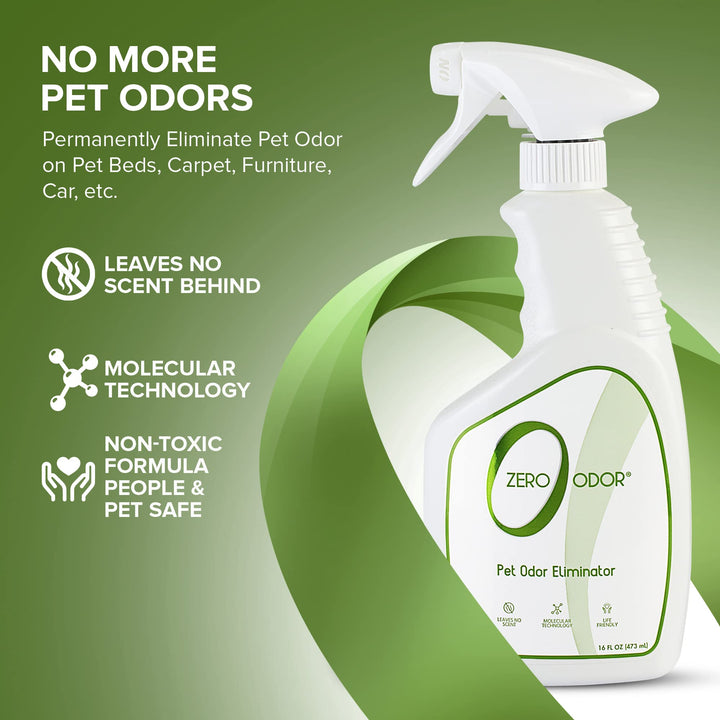 Zero Odor - Pet Eliminator Permanently Eliminate Air & Surface Odors  Patented Molecular Technology Best For Carpet, Furniture, Beds Smell Great Again (Over 400 Sprays Per Bottle)