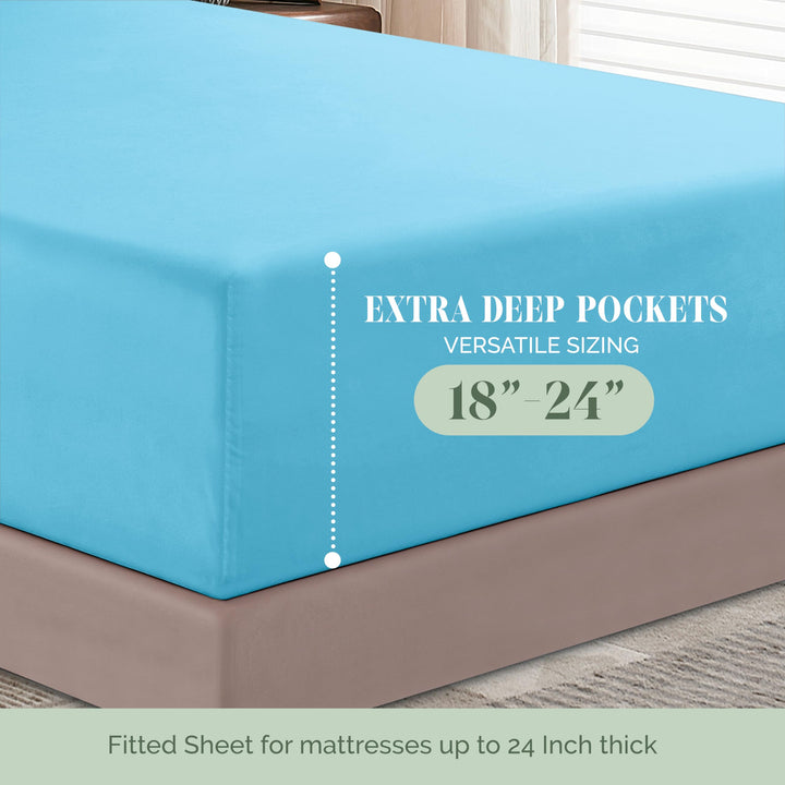 Elegant Comfort 1500 Premium Hotel Quality 18-24 Inches Deep - Extra Deep Pocket Single Fitted Sheet for High Mattress, Luxury and Softest, Smart Pocket - Wrinkle Free, California King, Marine Teal Cal King - EXTRA DEEP Pocket