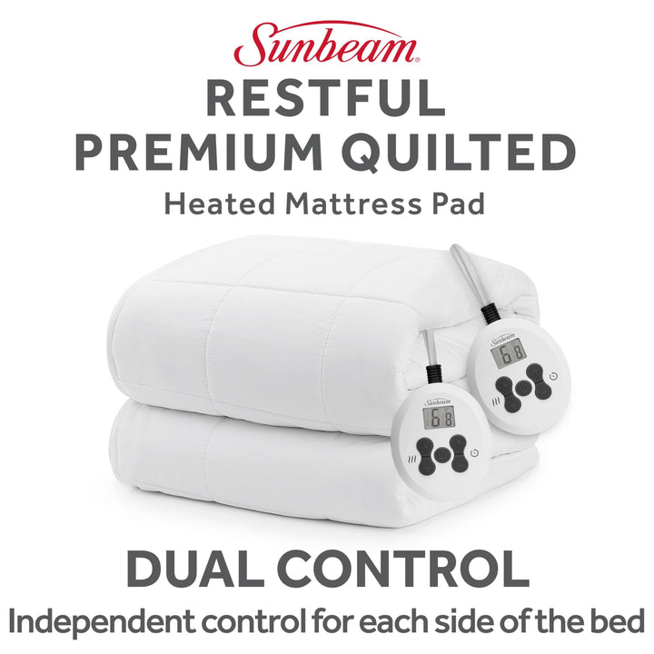 Sunbeam Premium Quilted Electric Heated Mattress Pad Twin 39" x 75" - 12 Heat Settings, 12-Hour Selectable Auto Shut-Off, Fast Heating, Warming Bed, Machine Washable, Extra-Soft Warm Cozy Square Quilted