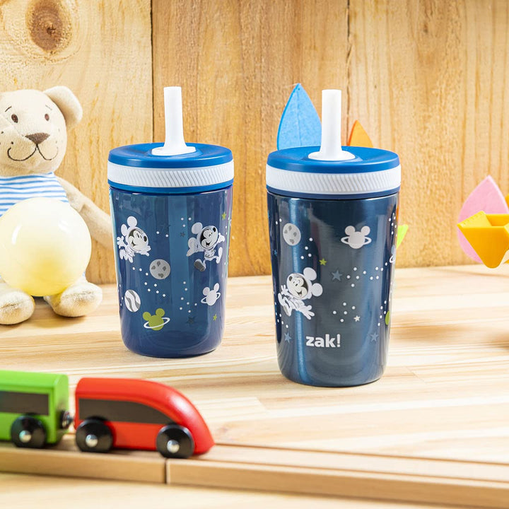 Zak Designs Disney Mickey Mouse Kelso Tumbler Set, Leak-Proof Screw-On Lid with Straw, Bundle for Kids Includes Plastic and Stainless Steel Cups with Bonus Sipper (3pc Set, Non-BPA)15 fl oz. Classic