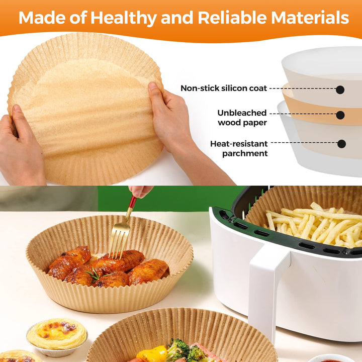 Air Fryer Paper Liner Disposable: 100PCS 8 Inch Airfryer Insert Parchment Paper Sheets, Grease and Water Proof Non Stick Basket Liners for Baking Cooking Roasting from ctizne 8"Round