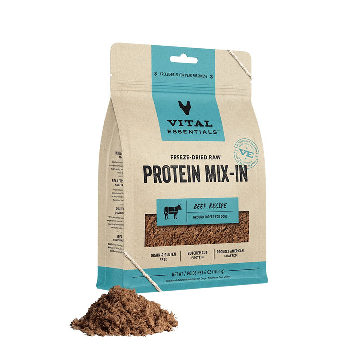 Vital Essentials Freeze Dried Raw Protein Mix-in Dog Food Topper, Beef Ground Topper for Dogs, 6 oz 6 Ounce (Pack of 1)