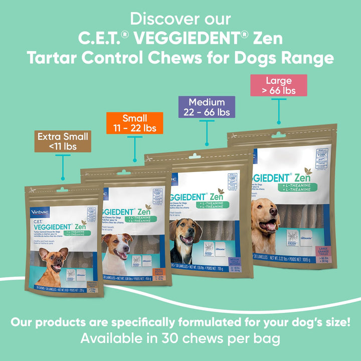 Virbac C.E.T. VEGGIEDENT Zen Tartar Control Chews for Dogs - Medium Medium (Pack of 30)