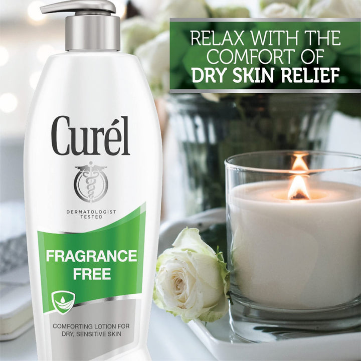 Curel Fragrance Free Body Lotion, Unscented Dry Skin Moisturizer for Sensitive Skin, with Advanced Ceramide Complex, Repairs Moisture Barrier, 13 Ounce (Pack of 3)