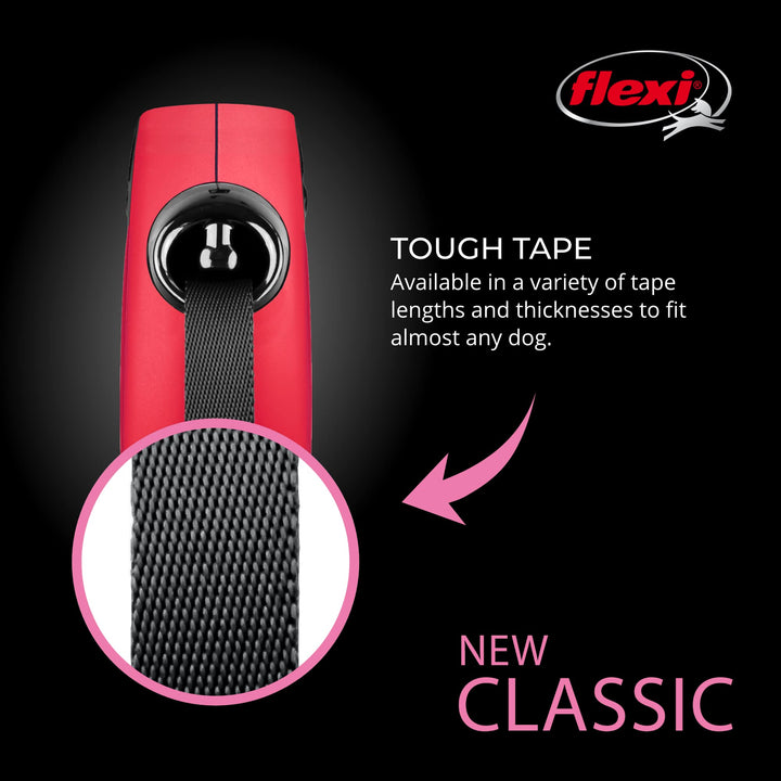 FLEXI New Classic Retractable Dog Leash (Tape), 10 ft, Extra Small, Red, Model Number: CL00T3.250.R Extra Small - 10 ft