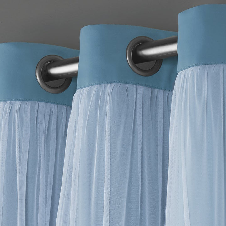 TOWN & COUNTRY LUXE Exclusive Home Catarina Layered Solid Room Darkening Blackout and Sheer Grommet Top Curtain Panel Pair, 52x108, Turquoise 2 Count 52"W x 108"L (Pack of 2)