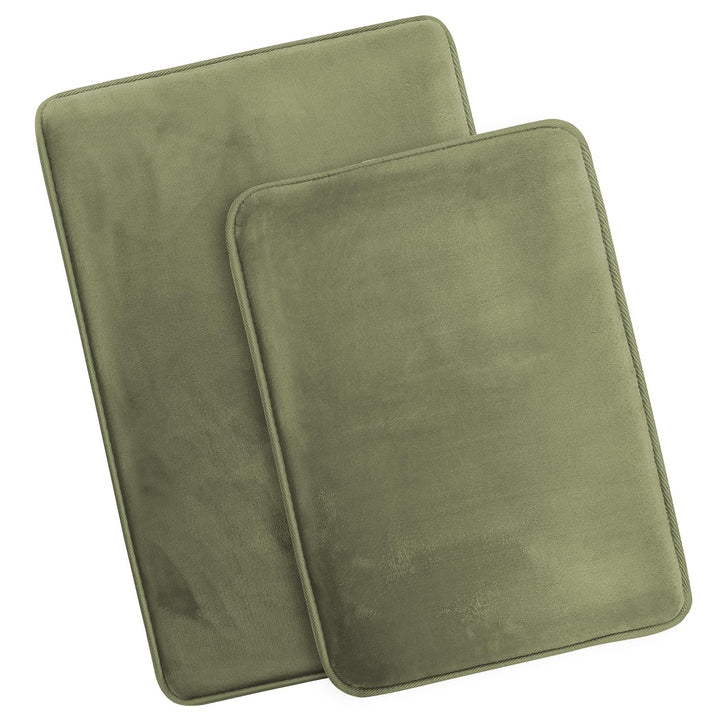 Clara Clark 2 Piece Bathroom Rugs Bath Mat Set, Velvet Memory Foam Bath Mats for Bathroom - Non-Slip, PVC Backing Bath Rugs, Washable Bathroom Rug Mats - Dries Quickly, Bathroom Rug Set - Green Solid 2 Piece Set Sage Green