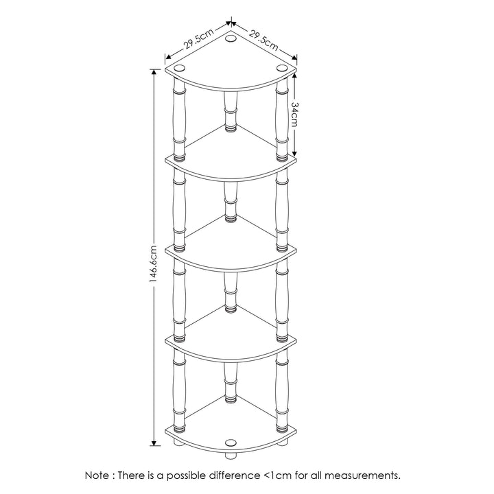 Furinno Turn-N-Tube 4-Tier Corner Display Rack Multipurpose Shelving Unit, Dark Brown Grain/Black 4-Tier Round Tube