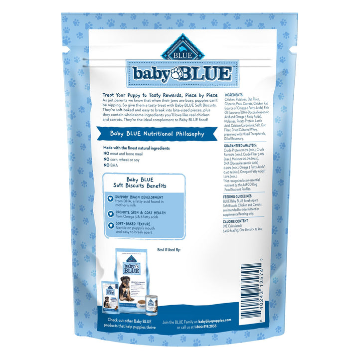 Blue Buffalo Baby BLUE Soft Biscuits with DHA, Natural Dog Treats for Puppies, Great for Training, with Chicken & Carrots, 8-oz. Bag 8 Ounce (Pack of 1)