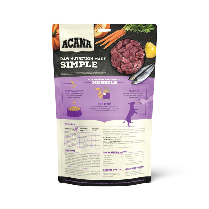 ACANA Freeze Dried Dog Food & Topper, Grain Free High Protein Free-Run Duck Recipe, 8oz