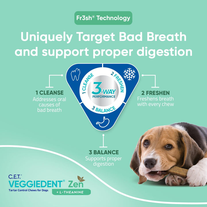 Virbac C.E.T. VEGGIEDENT Zen Tartar Control Chews for Dogs - Medium Medium (Pack of 30)