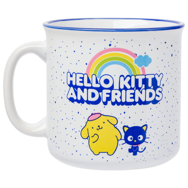 Silver Buffalo Sanrio Hello Kitty Friends Featuring Little Twin Stars, Cinnamoroll, Kuromi, Keroppi, Badtz-Maru, Pochacco, Tuxedo Sam, My Melody, Pompompurin, Chococat Ceramic Camper Mug, 20 Ounces Hello Kitty and Friends