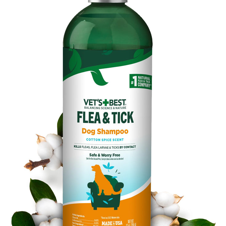 Vet’s Best Flea and Tick Shampoo for Dogs – Cotton Spice Scented Flea and Tick Shampoo – Made for Dogs – Protects Against Fleas, Larve, and Ticks – 12 oz Cotton Spice Scent