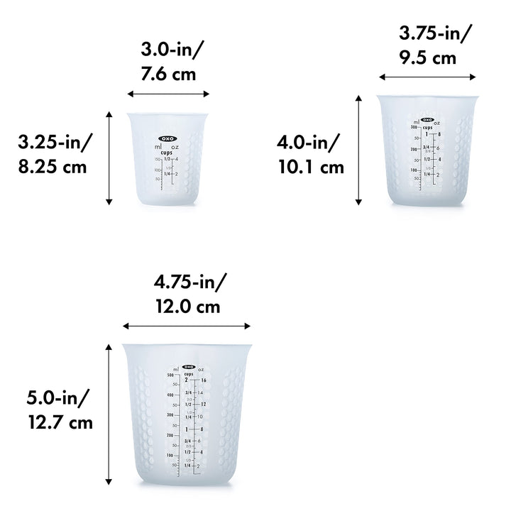 OXO Good Grips 3 Piece Squeeze & Pour Silicone Measuring Cup Set, Blue 3 Piece Set