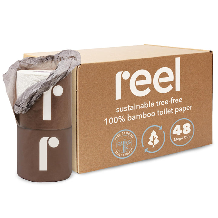 Reel Premium Toilet Paper - 24 Rolls of Toilet Paper - 3-Ply Made From Tree-Free - Zero Plastic Packaging, Septic Safe 24 Count (Pack of 1)