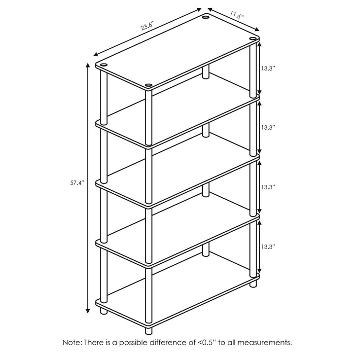 Furinno Turn-N-Tube 5-Tier Multipurpose Shelf / Display Rack / Storage Shelf / Bookshelf, Classic Tubes, Sonoma Oak/White 5-Tier Classic Tube