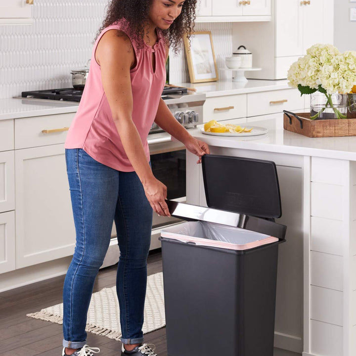 Rubbermaid Premier Series II Step-on Trash Can for Home and Kitchen, with Lid Lock and Slow Close, 13 Gallon, Charcoal, for Home/Kitchen/Hotel/Lobby/Office 13G - Classic Plastic