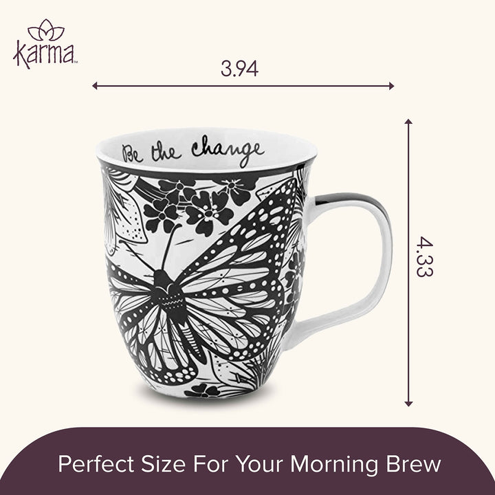 Karma Gifts 16 oz Black and White Boho Mug Butterfly - Cute Coffee and Tea Mug - Ceramic Coffee Mugs for Women and Men 1 Count (Pack of 1)