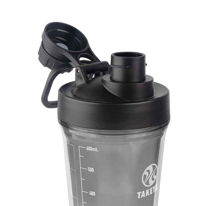 Takeya 24 oz Tritan Plastic Shaker Bottle - Premium BPA Free Protein Shakes Mixer, Leakproof Spout Lid, Shatterproof, Stormy Black