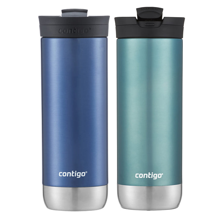 Contigo Huron Vacuum-Insulated Stainless Steel Travel Mug with Leak-Proof Lid, Keeps Drinks Hot or Cold for Hours, Fits Most Cup Holders and Brewers, 20oz 2-Pack, Blue Corn & Bubble Tea 20oz 2 Pack