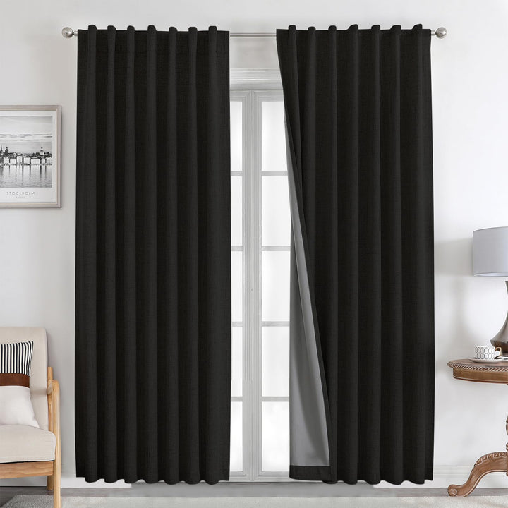 Joydeco 100% Black Out Curtains 63 inch Long 2 Panels Burg Natural Blackout Linen Drapes for Bedroom Living Room Darkening Curtain Thermal Insulated Back tab Rod Pocket(37x63 inch,Sage Green) Sage Green 37"W x 63"L (Pack of 2)