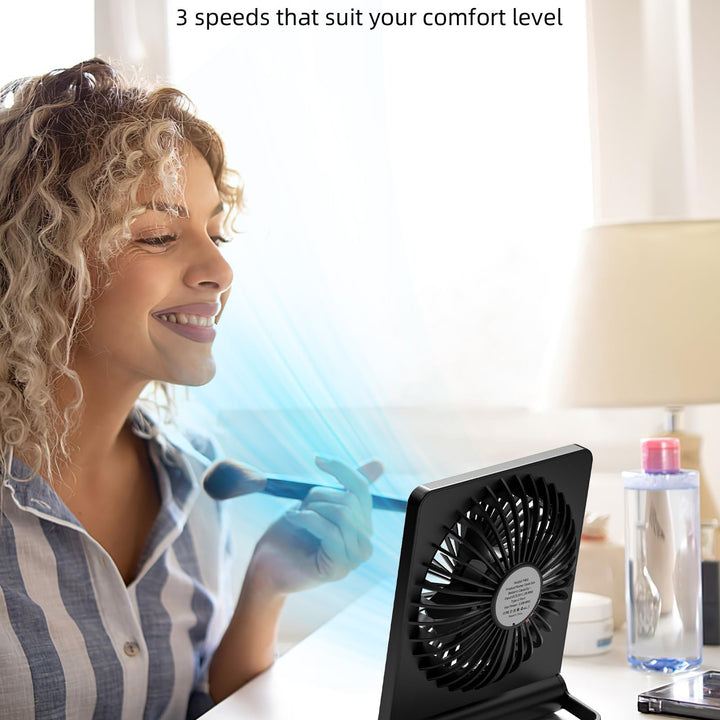 Koonie Portable Desk Fan, 3.5-20hrs Battery Operated Small USB Fan with Ultra Quiet 220 Tilt Folding, Rechargeable Personal Fan with 3 Speeds Strong Wind for Home Office Desktop, Black