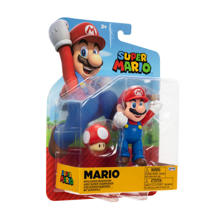 Nintendo Super Mario 4-Inch Mario Poseable Figure with Power up Mushroom Accessory. Ages 3+ (Officially licensed)