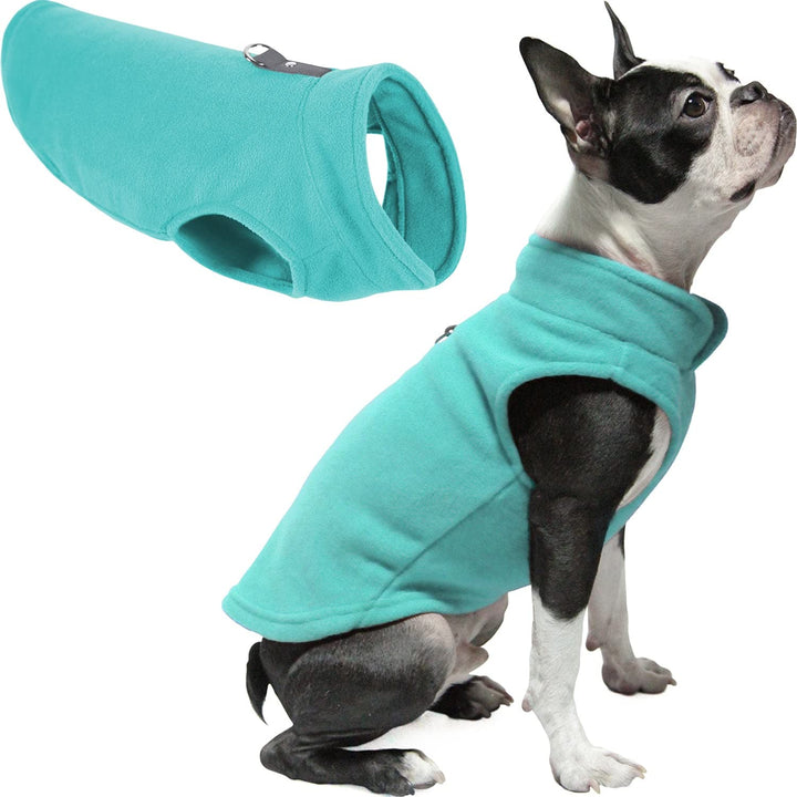 Gooby Fleece Vest Dog Sweater - Turquoise, Large - Warm Pullover Fleece Dog Jacket with O-Ring Leash - Winter Small Dog Sweater Coat - Cold Weather Dog Clothes for Small Dogs Boy or Girl Large (Around 18-lb)