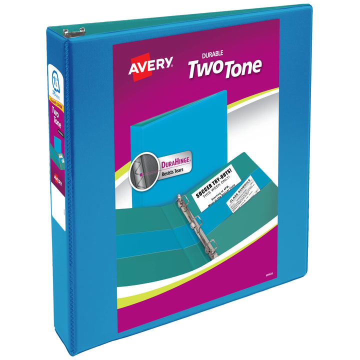 Avery Two-Tone Durable 3 Ring Binder, 1.5 Inch Slant Rings, Blue/Teal View Binder (17292)