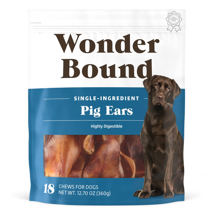 Wonder Bound Whole Pig Ears Dog Treats, Pork, 18 Count (Pack of 1) 12.7 Ounce (Pack of 1)