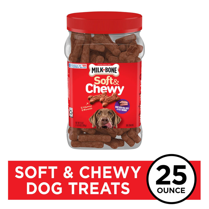 Milk-Bone Soft & Chewy Dog Treats, Beef & Filet Mignon Recipe, 25 Ounce Made with Real Chuck Roast 1.56 Pound (Pack of 1)