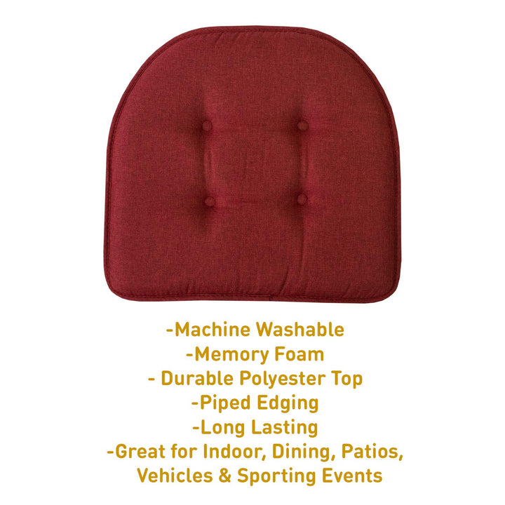 Sweet Home Collection Chair Cushion Memory Foam Pads Tufted Slip Non Skid Rubber Back U-Shaped 17" x 16" Seat Cover, 2 Count (Pack of 1), Wine Burgundy 2 Pack