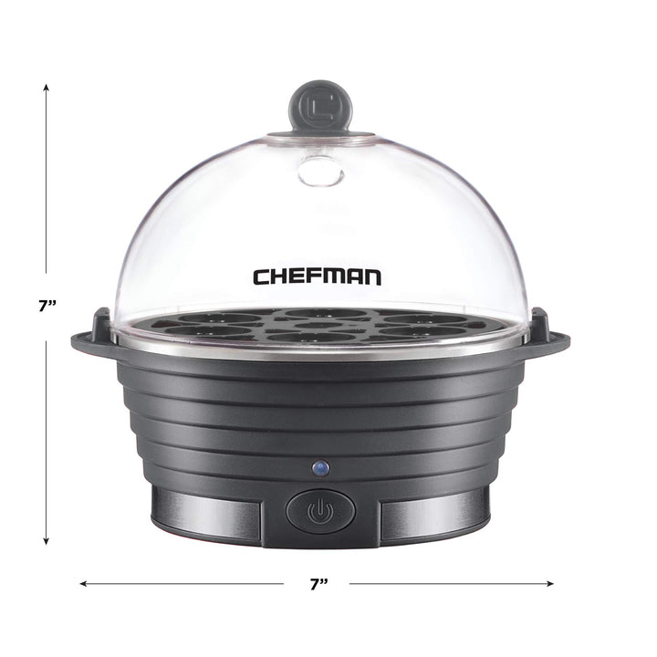 Chefman Electric Egg Cooker Boiler, Rapid Egg-Maker & Poacher, Food & Vegetable Steamer, Quickly Makes 6 Eggs, Hard, Medium or Soft Boiled, Poaching/Omelet Tray Included, Ready Signal, BPA-Free, Grey Gray